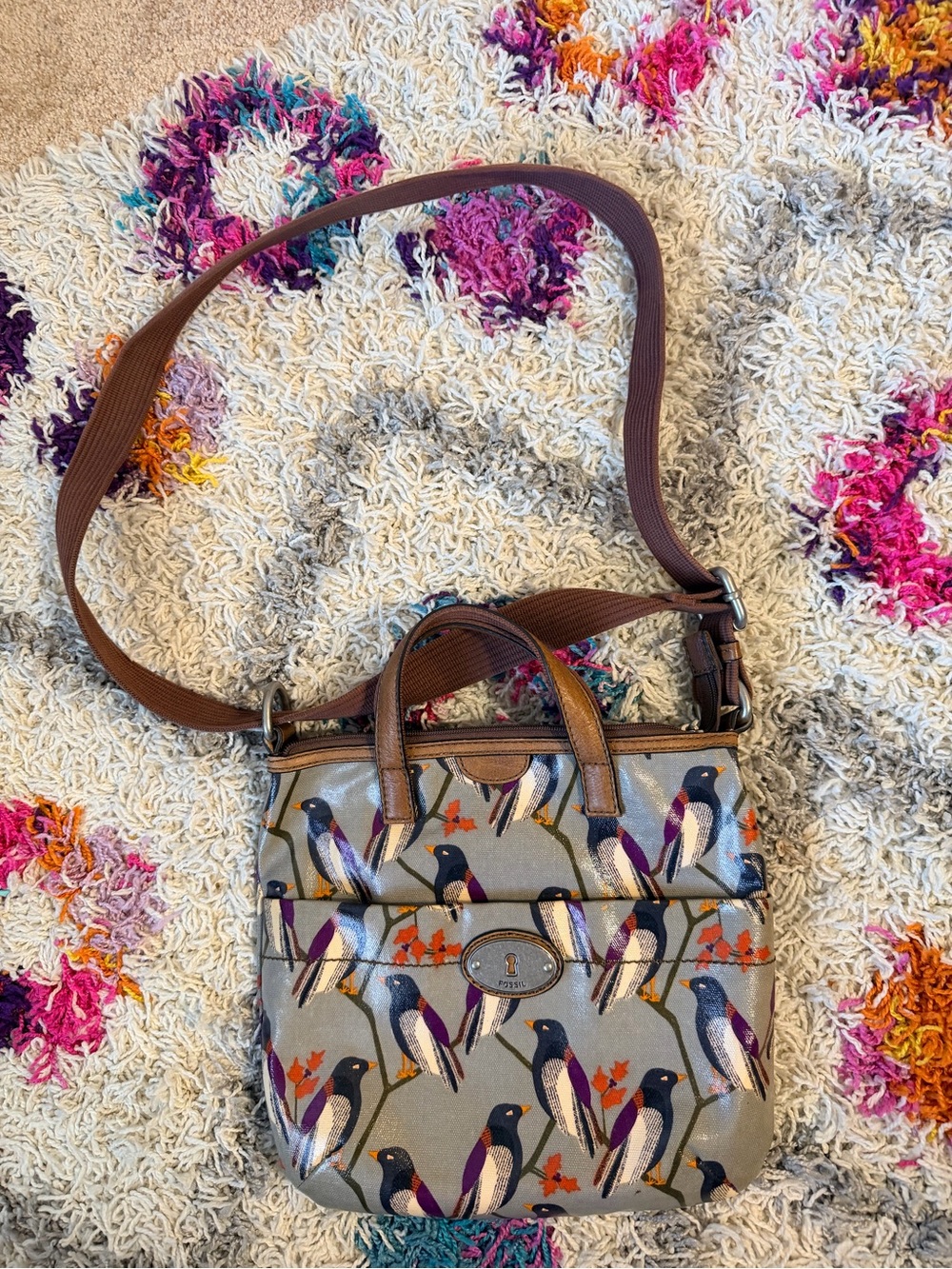Fossil Bird-Print Crossbody Bag